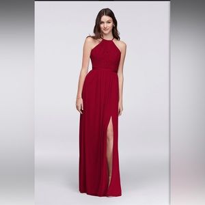 NWT David’s Bridal size 10 long lace mesh open back formal dress in color apple